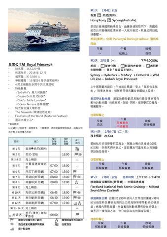 15天澳洲悉尼、新西蘭豪華郵輪假期 - 公主郵輪 Princess Cruises: 「皇家公主號 Royal Princess」